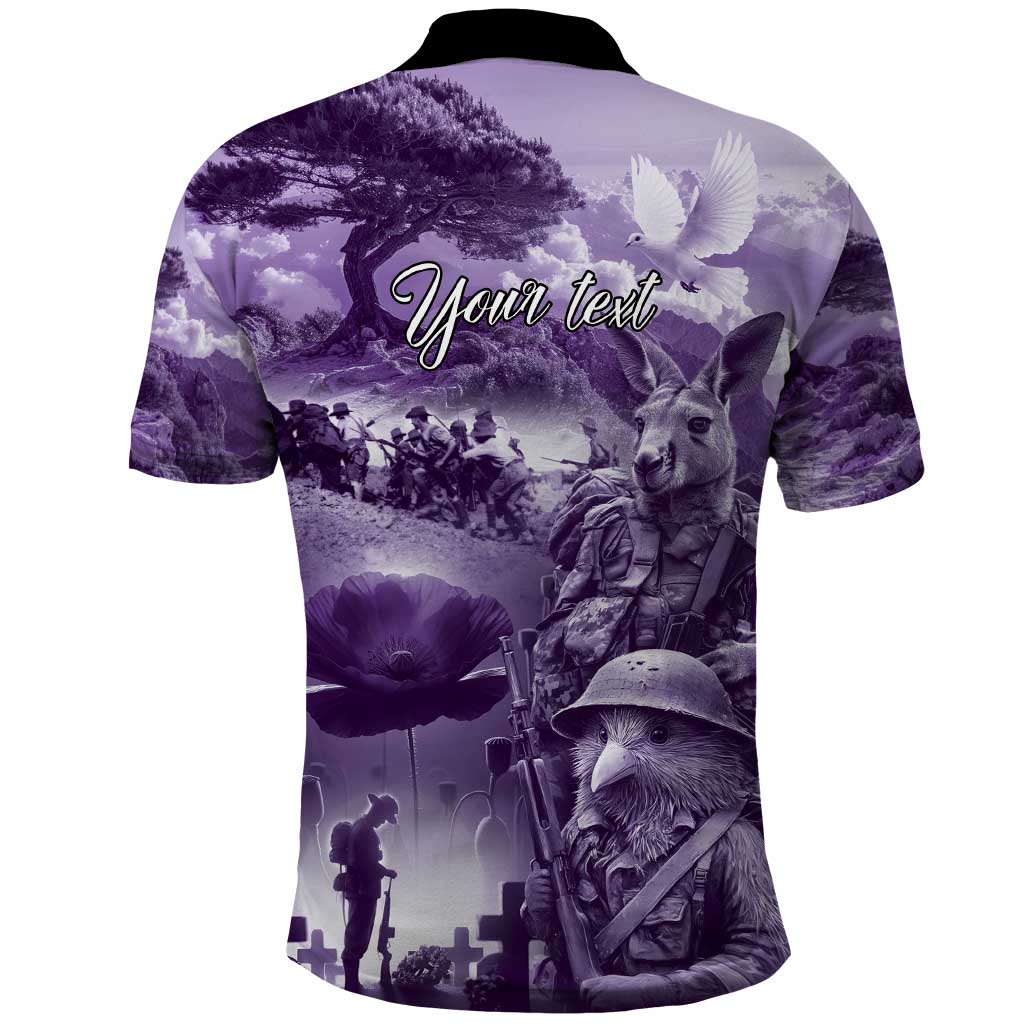 Purple ANZAC Day The Battle of Lone Pine Polo Shirt Kiwi-Kangaroo Soldier Lest We Forget