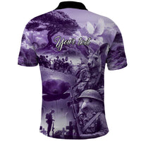 Purple ANZAC Day The Battle of Lone Pine Polo Shirt Kiwi-Kangaroo Soldier Lest We Forget