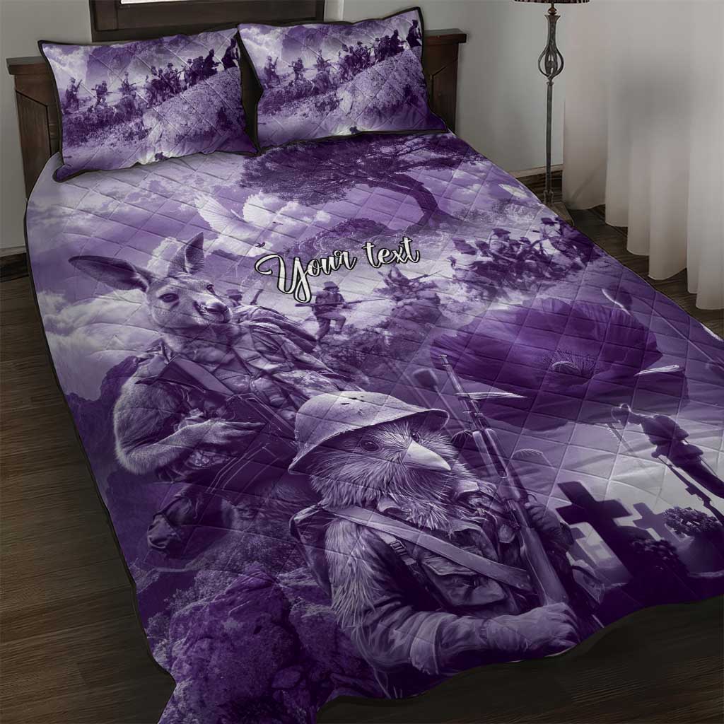 Purple ANZAC Day The Battle of Lone Pine Quilt Bed Set Kiwi-Kangaroo Soldier Lest We Forget