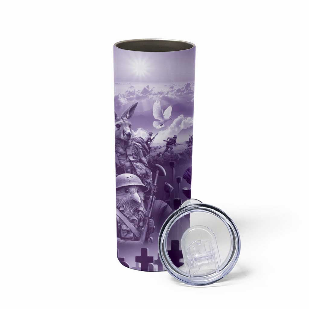 Purple ANZAC Day The Battle of Lone Pine Skinny Tumbler Kiwi-Kangaroo Soldier Lest We Forget LT9 - Polynesian Pride
