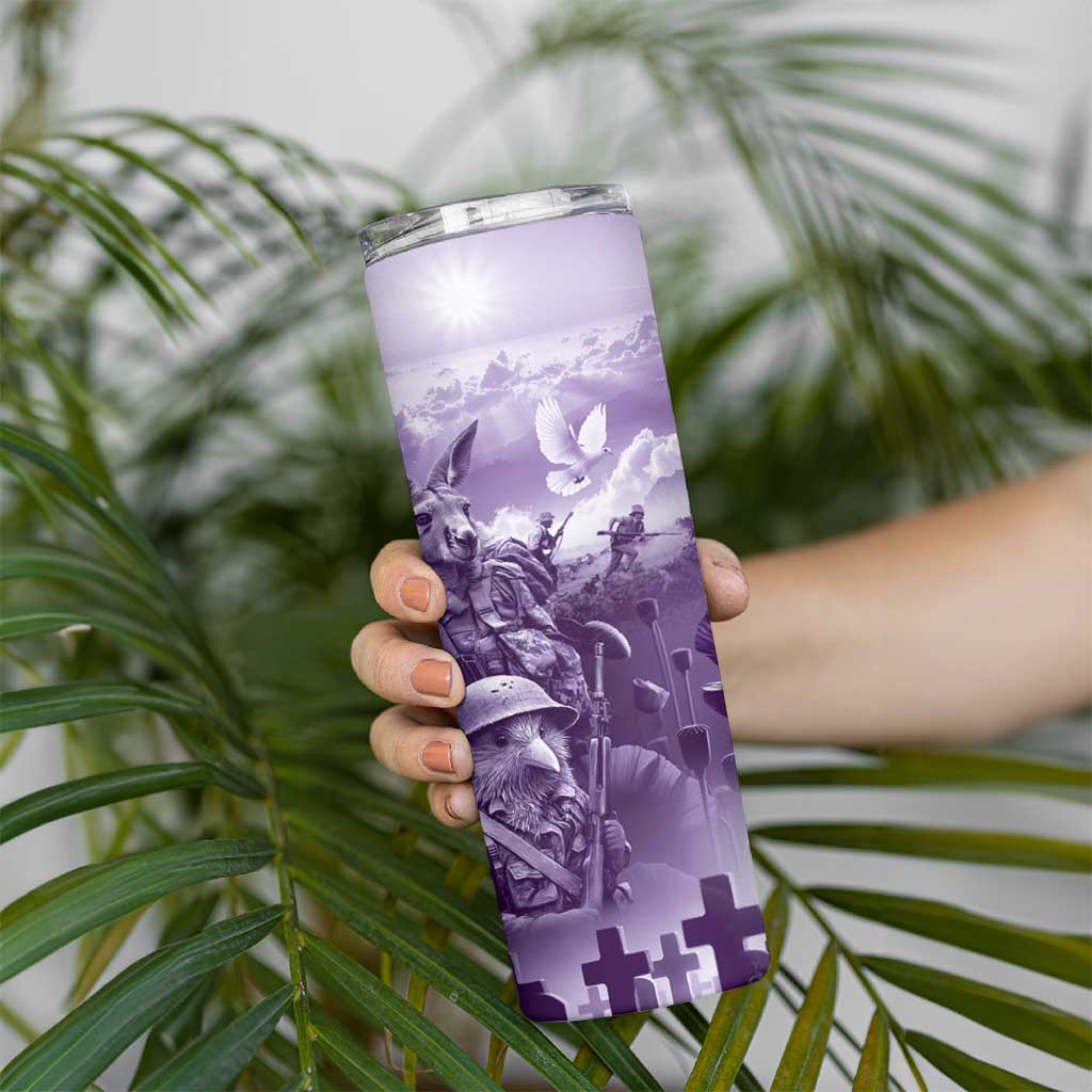 Purple ANZAC Day The Battle of Lone Pine Skinny Tumbler Kiwi-Kangaroo Soldier Lest We Forget LT9 - Polynesian Pride