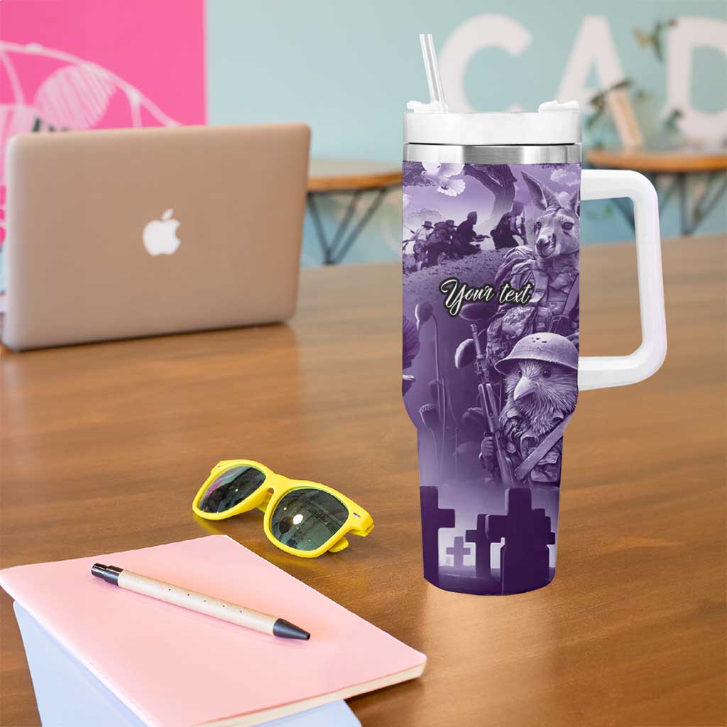 Purple ANZAC Day The Battle of Lone Pine Tumbler With Handle Kiwi-Kangaroo Soldier Lest We Forget