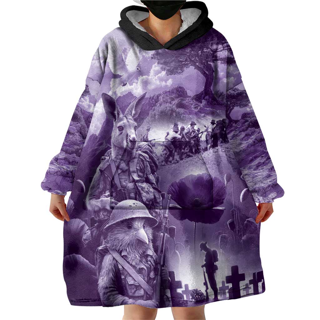 Purple ANZAC Day The Battle of Lone Pine Wearable Blanket Hoodie Kiwi-Kangaroo Soldier Lest We Forget LT9 - Polynesian Pride