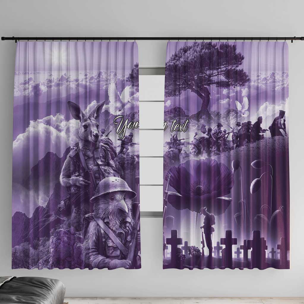 Purple ANZAC Day The Battle of Lone Pine Window Curtain Kiwi-Kangaroo Soldier Lest We Forget