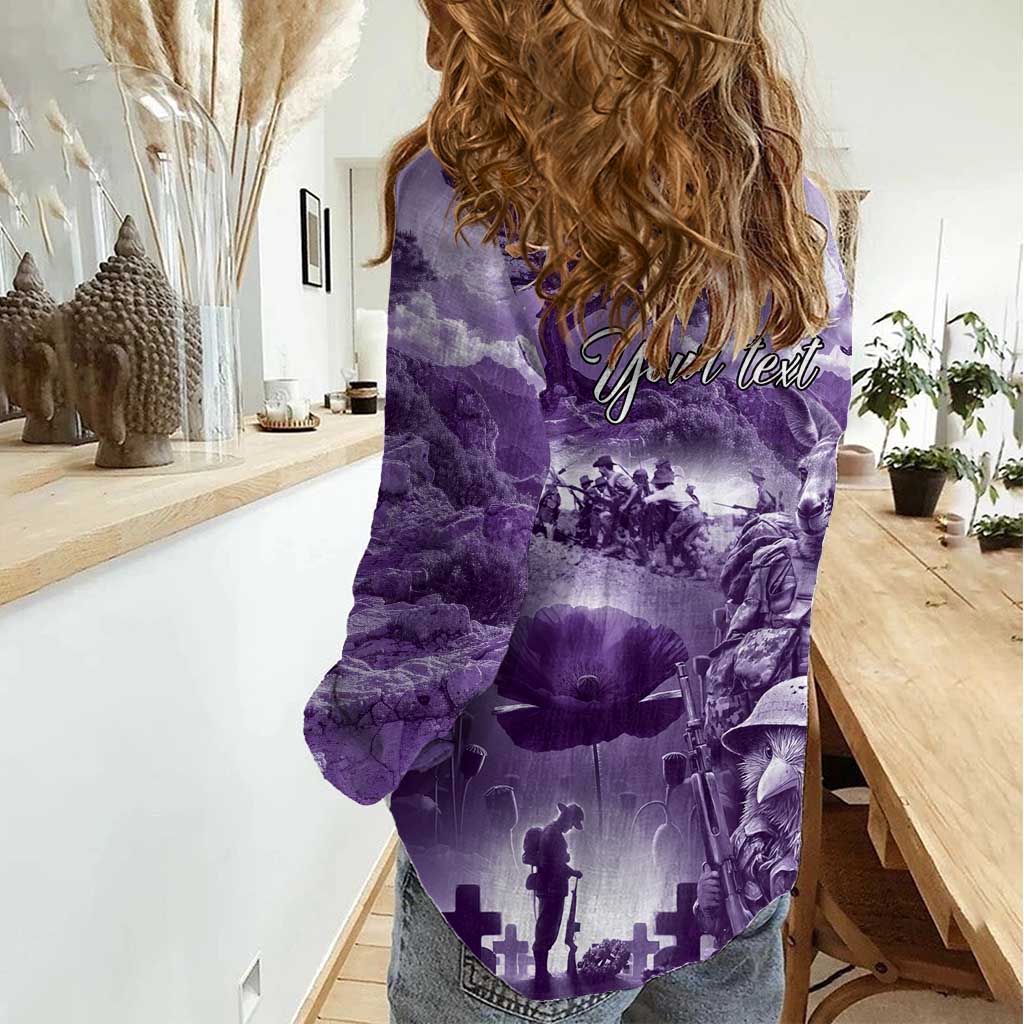 Purple ANZAC Day The Battle of Lone Pine Women Casual Shirt Kiwi-Kangaroo Soldier Lest We Forget LT9 - Polynesian Pride