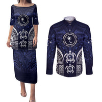 FSM Chuuk States Couples Matching Puletasi and Long Sleeve Button Shirt Micronesia Six 9 One Polynesian Tribal Pattern