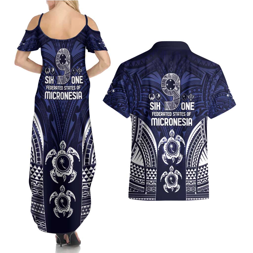 FSM Chuuk States Couples Matching Summer Maxi Dress and Hawaiian Shirt Micronesia Six 9 One Polynesian Tribal Pattern