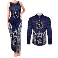 FSM Chuuk States Couples Matching Tank Maxi Dress and Long Sleeve Button Shirt Micronesia Six 9 One Polynesian Tribal Pattern