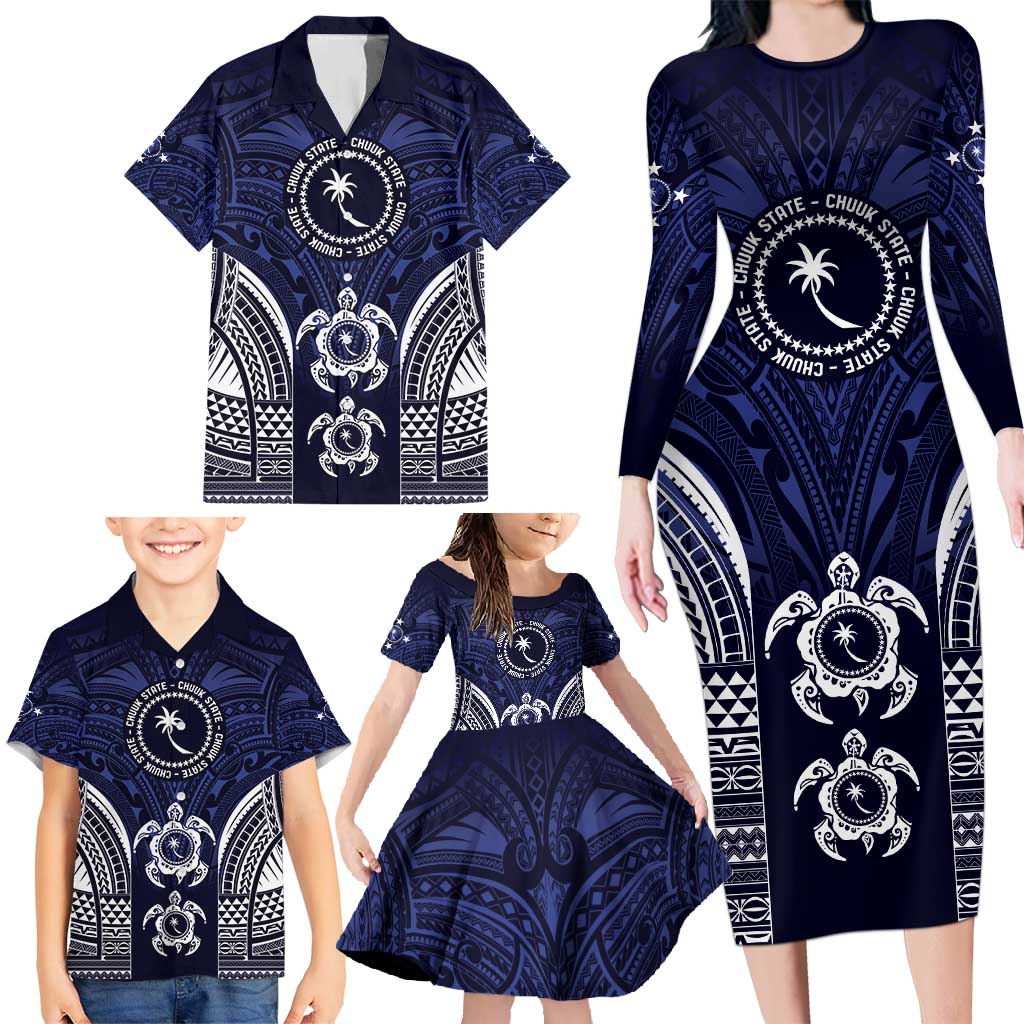 FSM Chuuk States Family Matching Long Sleeve Bodycon Dress and Hawaiian Shirt Micronesia Six 9 One Polynesian Tribal Pattern LT9 - Polynesian Pride