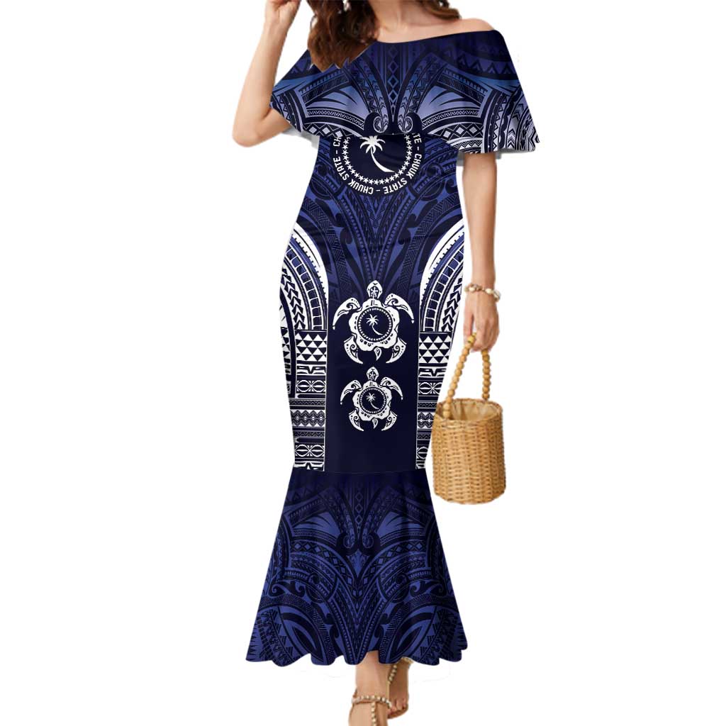 FSM Chuuk States Family Matching Mermaid Dress and Hawaiian Shirt Micronesia Six 9 One Polynesian Tribal Pattern LT9 Mom's Dress Blue - Polynesian Pride