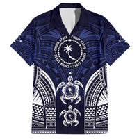 FSM Chuuk States Family Matching Off The Shoulder Long Sleeve Dress and Hawaiian Shirt Micronesia Six 9 One Polynesian Tribal Pattern LT9 Dad's Shirt - Short Sleeve Blue - Polynesian Pride