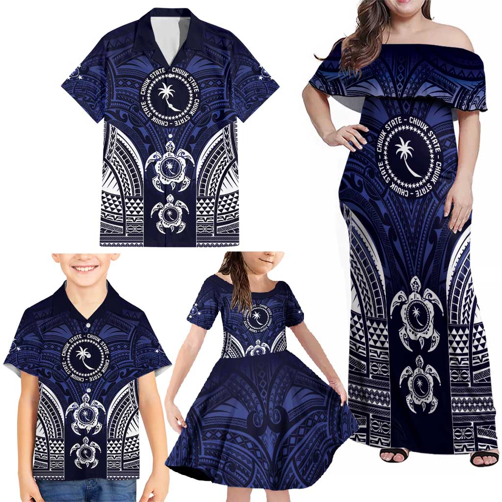 FSM Chuuk States Family Matching Off Shoulder Maxi Dress and Hawaiian Shirt Micronesia Six 9 One Polynesian Tribal Pattern