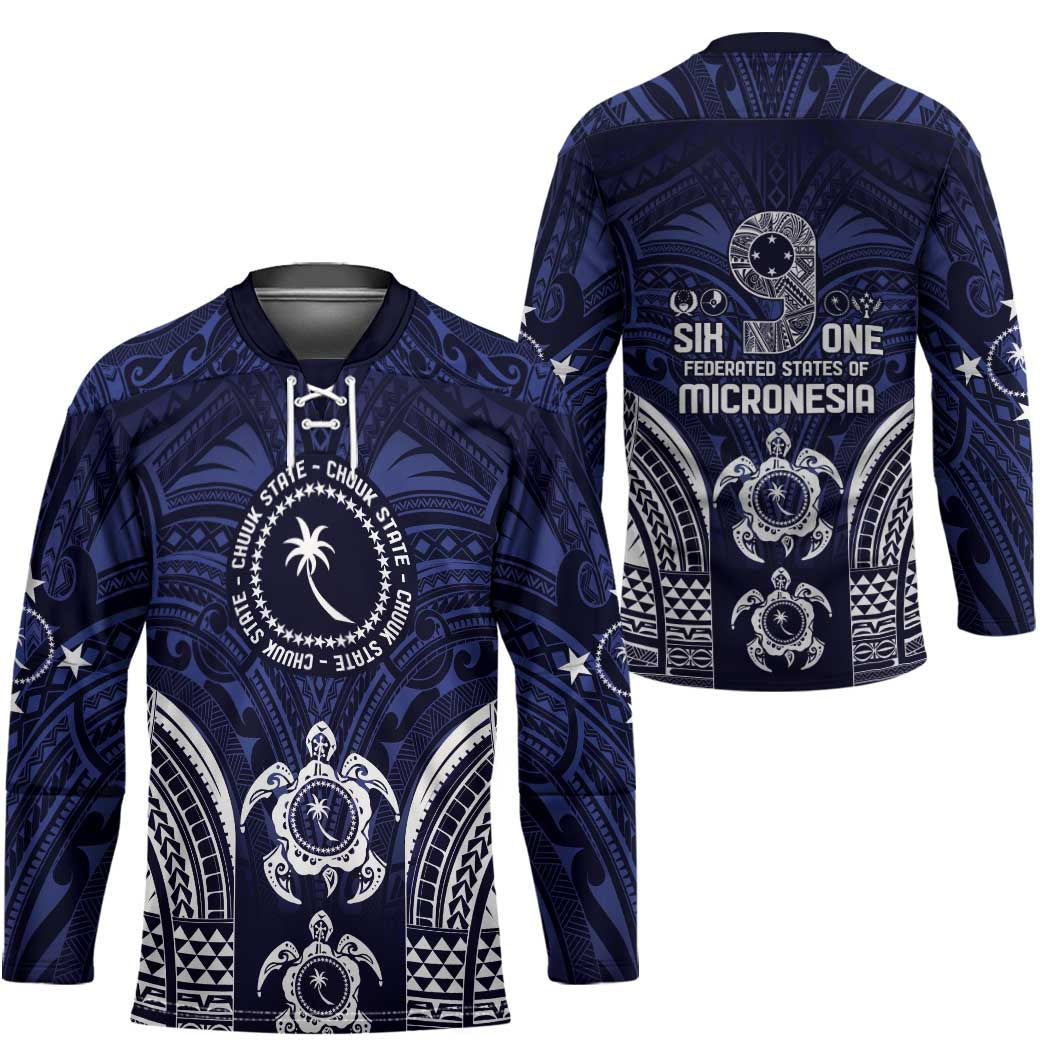 FSM Chuuk States Hockey Jersey Micronesia Six 9 One Polynesian Tribal Pattern - Polynesian Pride
