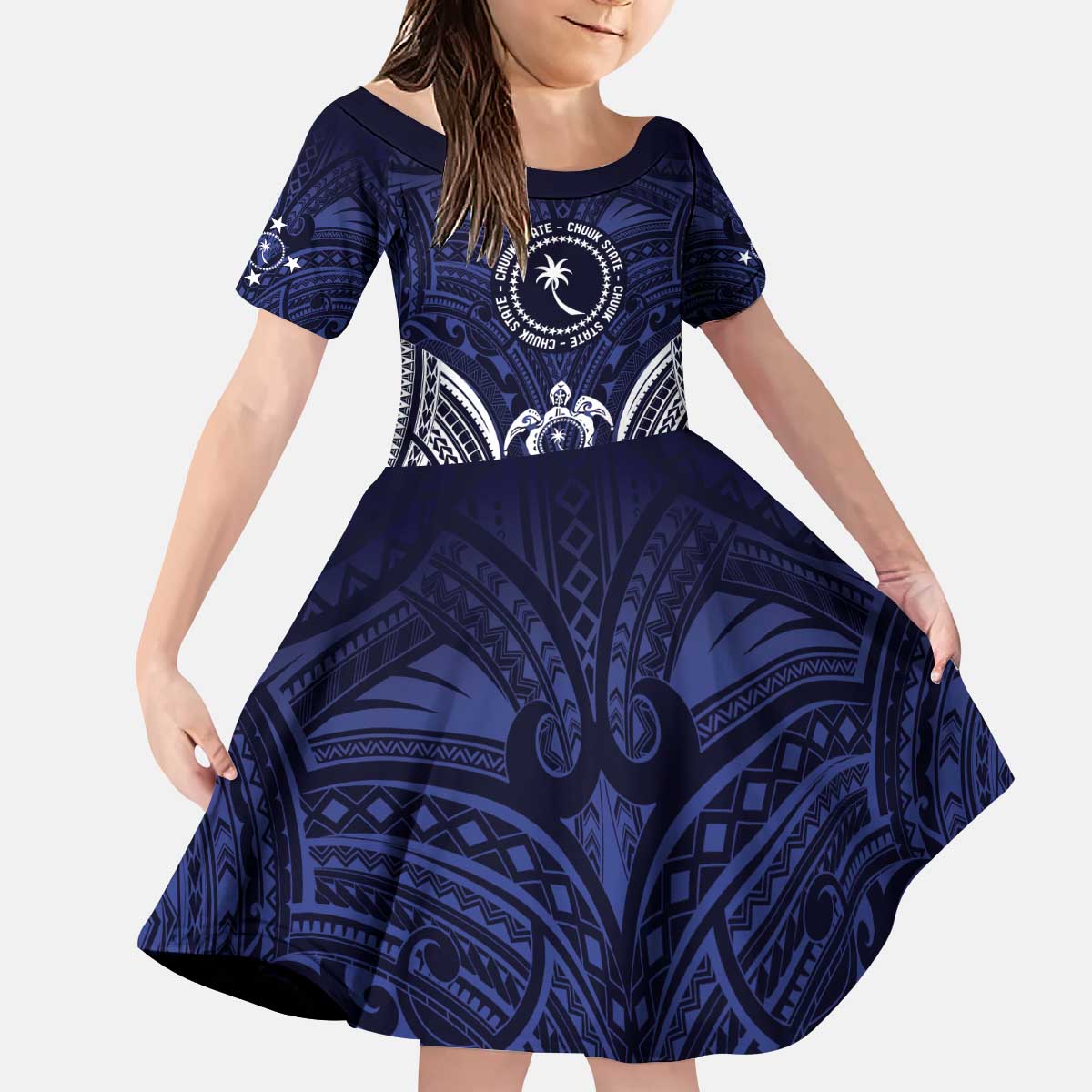 FSM Chuuk States Kid Short Sleeve Dress Micronesia Six 9 One Polynesian Tribal Pattern