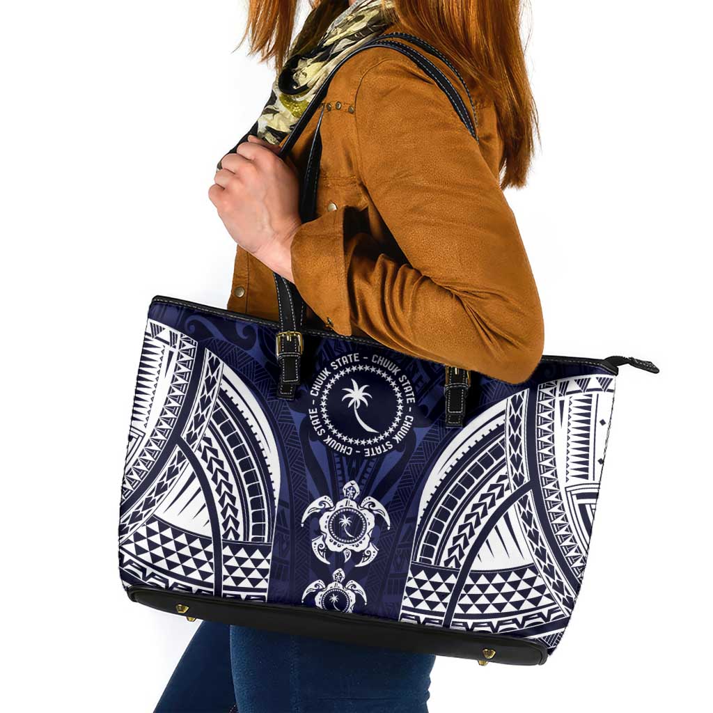 FSM Chuuk States Leather Tote Bag Micronesia Six 9 One Polynesian Tribal Pattern LT9 Blue - Polynesian Pride