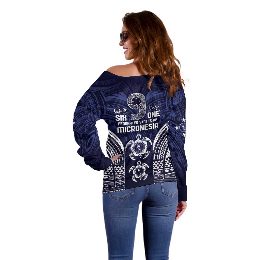FSM Chuuk States Off Shoulder Sweater Micronesia Six 9 One Polynesian Tribal Pattern