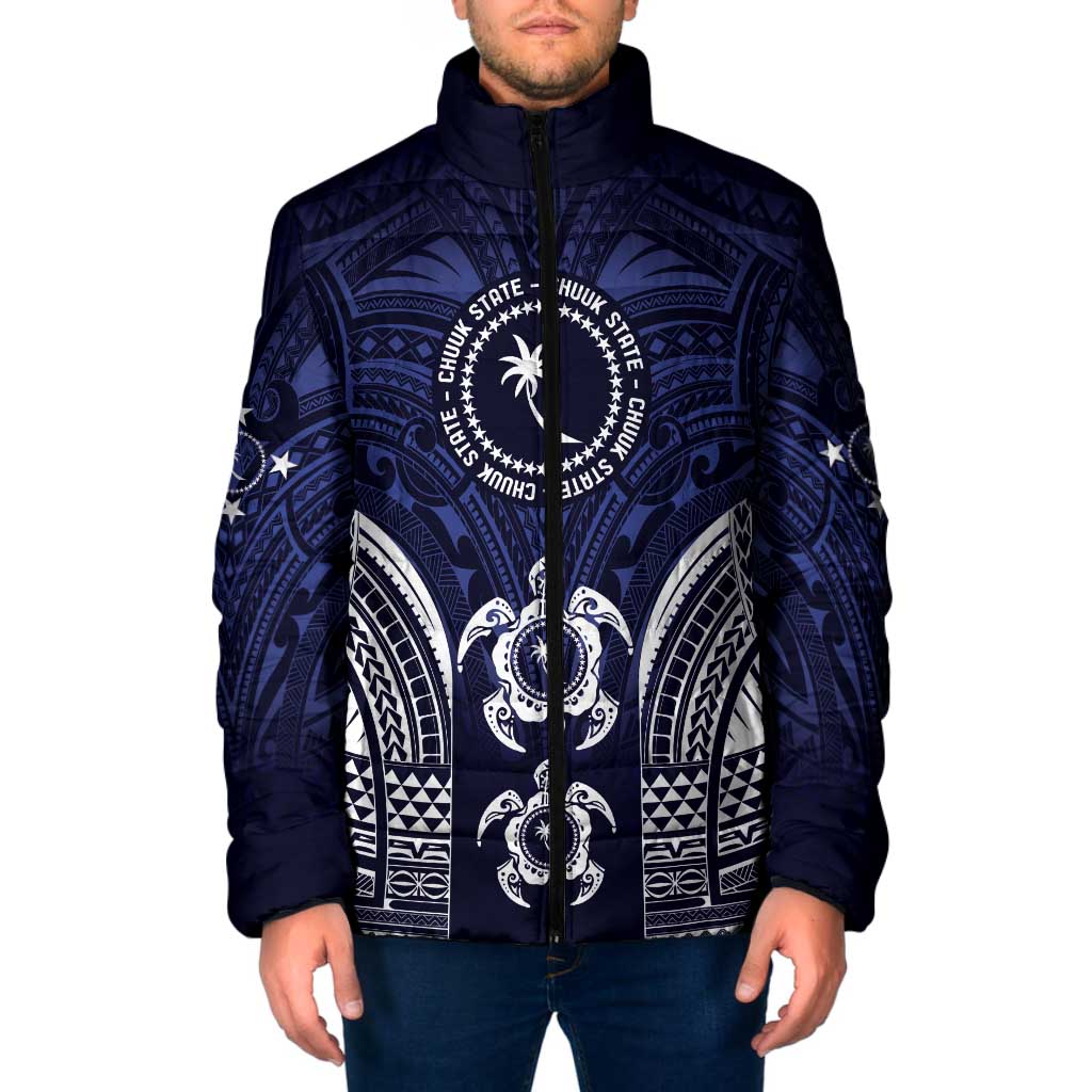 FSM Chuuk States Padded Jacket Micronesia Six 9 One Polynesian Tribal Pattern LT9 Men Blue - Polynesian Pride