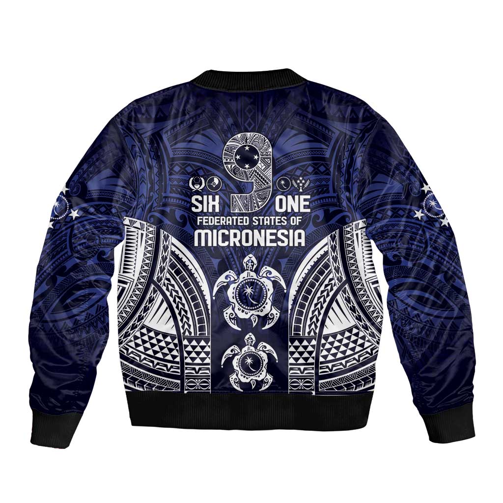 FSM Chuuk States Sleeve Zip Bomber Jacket Micronesia Six 9 One Polynesian Tribal Pattern