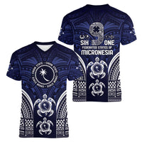 FSM Chuuk States Women V-Neck T-Shirt Micronesia Six 9 One Polynesian Tribal Pattern