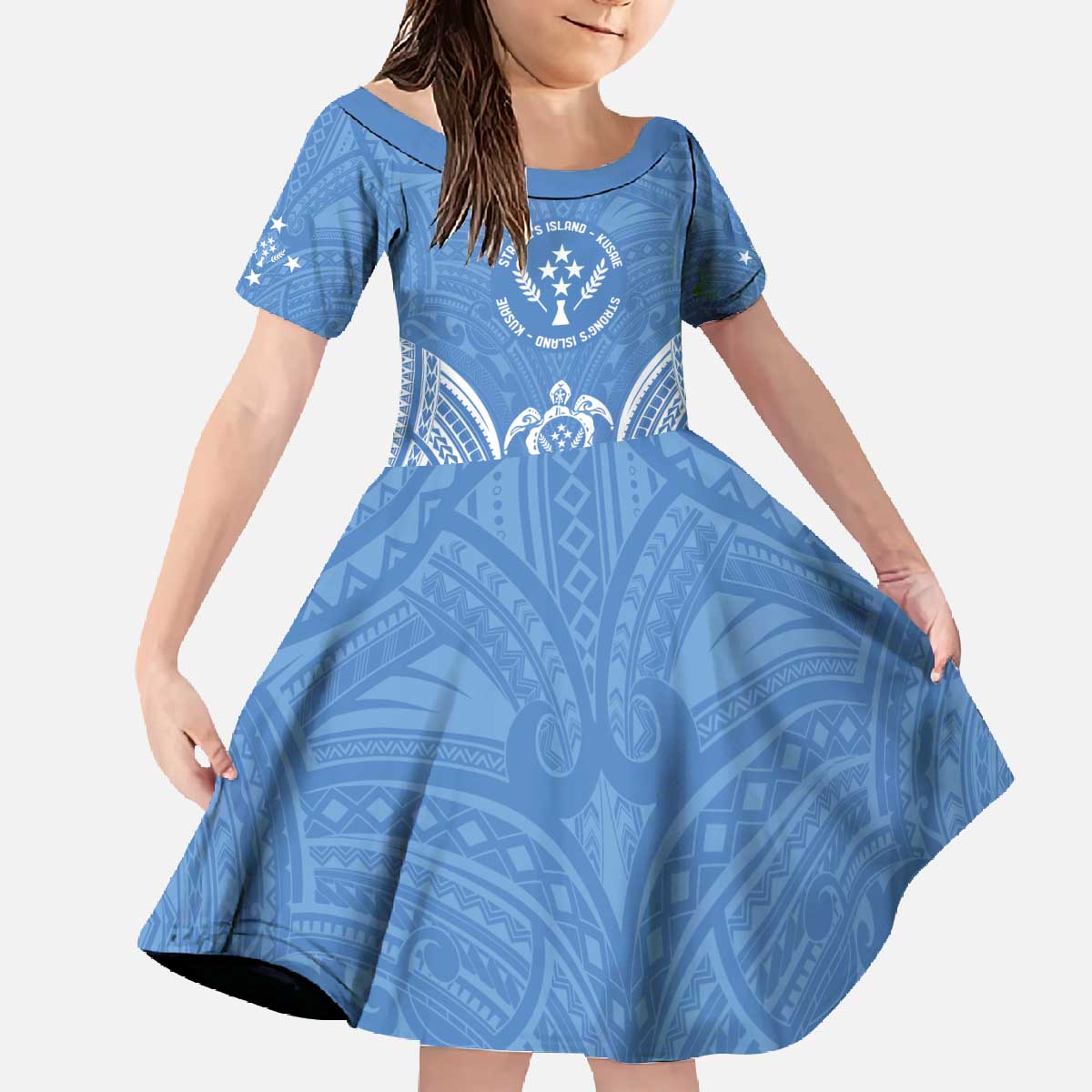 FSM Kosrae States Family Matching Off The Shoulder Long Sleeve Dress and Hawaiian Shirt Micronesia Six 9 One Polynesian Tribal Pattern