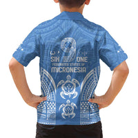 FSM Kosrae States Family Matching Off Shoulder Short Dress and Hawaiian Shirt Micronesia Six 9 One Polynesian Tribal Pattern
