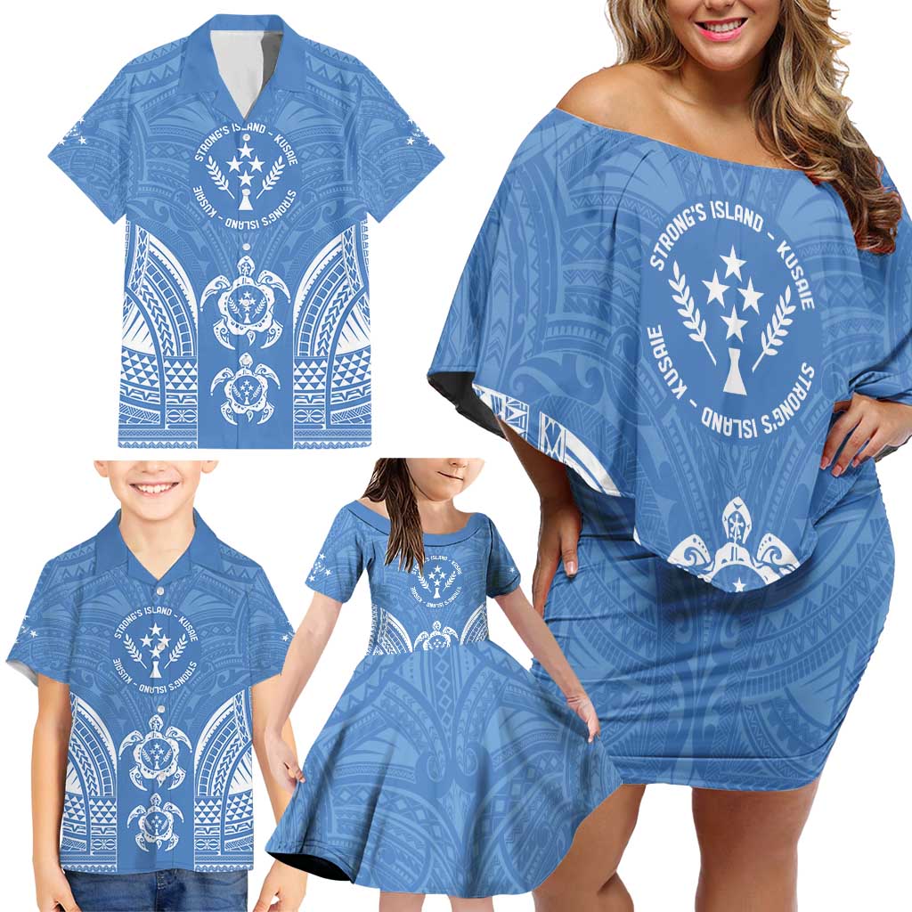 FSM Kosrae States Family Matching Off Shoulder Short Dress and Hawaiian Shirt Micronesia Six 9 One Polynesian Tribal Pattern