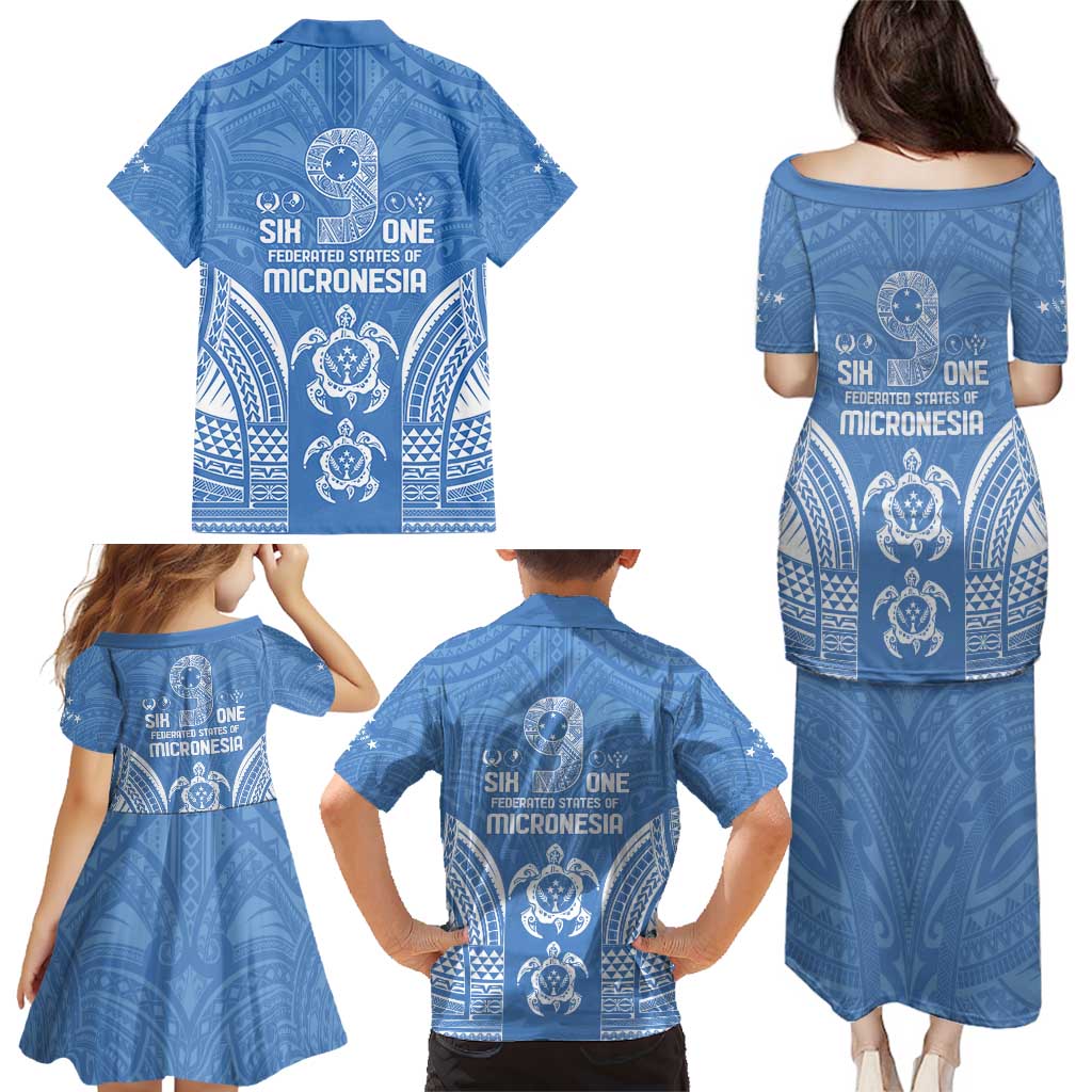 FSM Kosrae States Family Matching Puletasi and Hawaiian Shirt Micronesia Six 9 One Polynesian Tribal Pattern