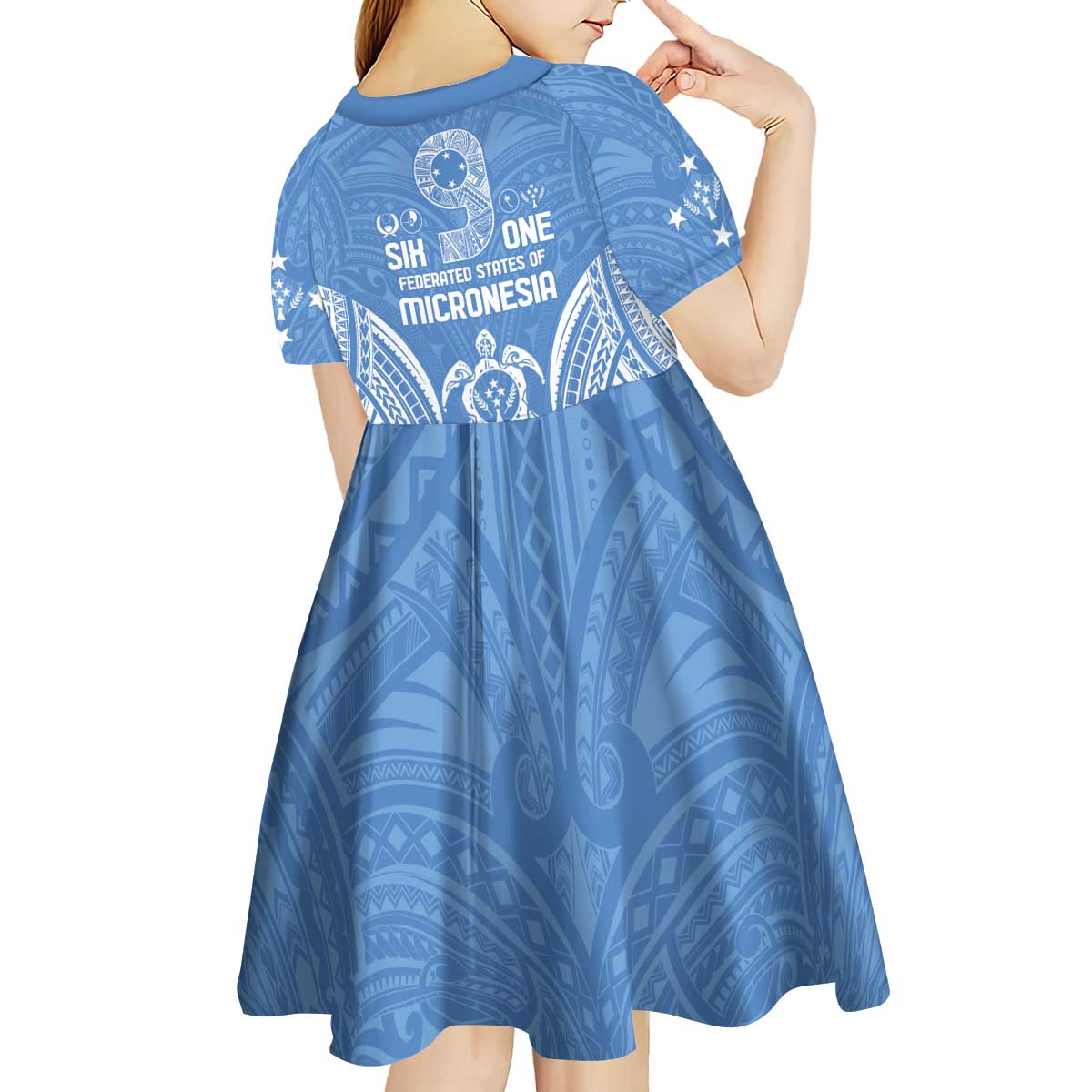 FSM Kosrae States Kid Short Sleeve Dress Micronesia Six 9 One Polynesian Tribal Pattern