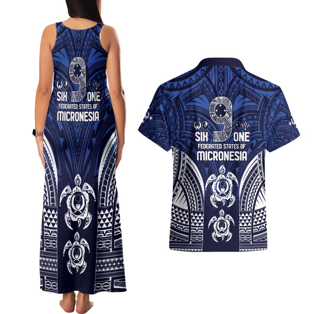 FSM Pohnpei States Couples Matching Tank Maxi Dress and Hawaiian Shirt Micronesia Six 9 One Polynesian Tribal Pattern