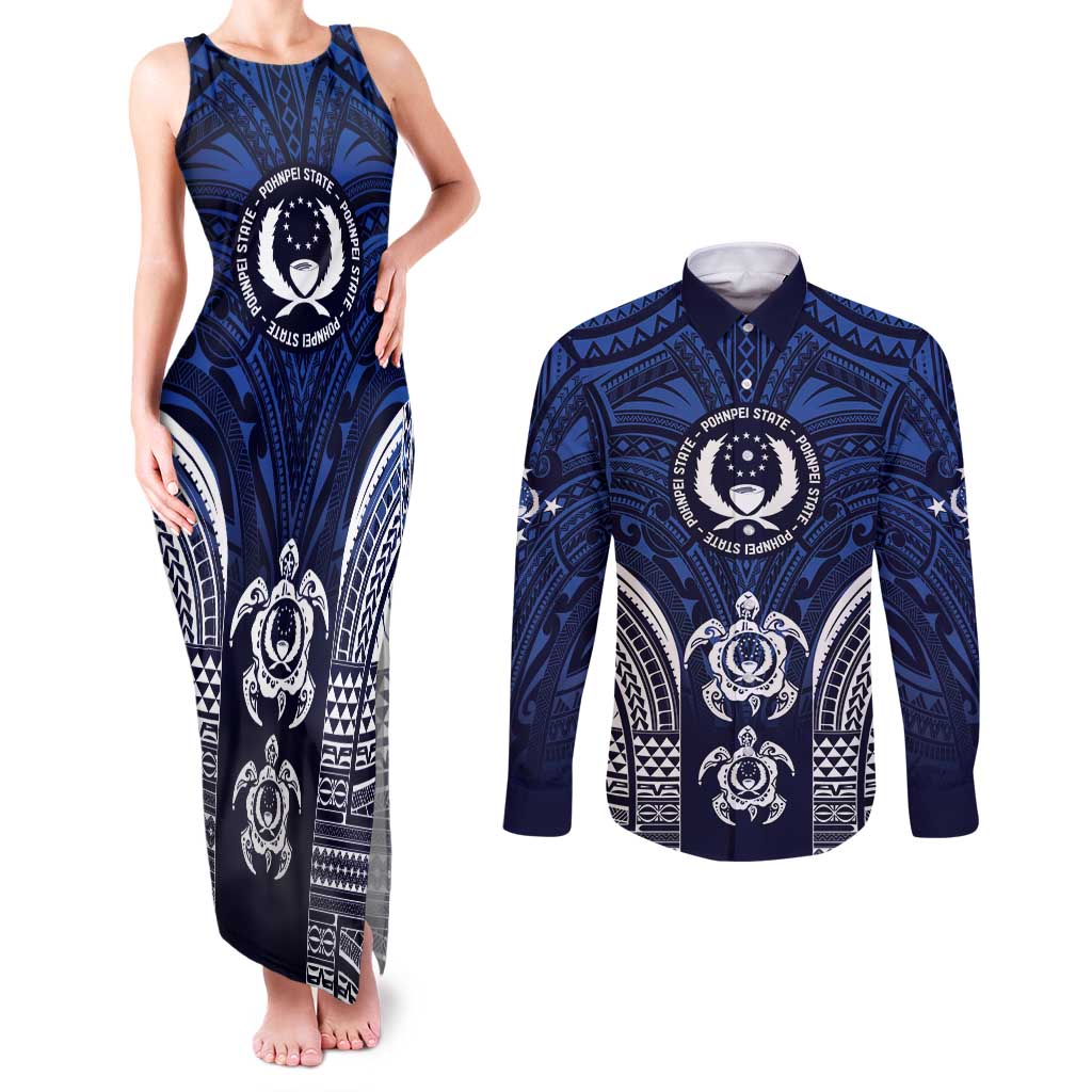 FSM Pohnpei States Couples Matching Tank Maxi Dress and Long Sleeve Button Shirt Micronesia Six 9 One Polynesian Tribal Pattern
