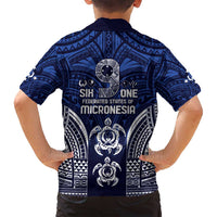 FSM Pohnpei States Family Matching Off Shoulder Short Dress and Hawaiian Shirt Micronesia Six 9 One Polynesian Tribal Pattern