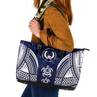 FSM Pohnpei States Leather Tote Bag Micronesia Six 9 One Polynesian Tribal Pattern