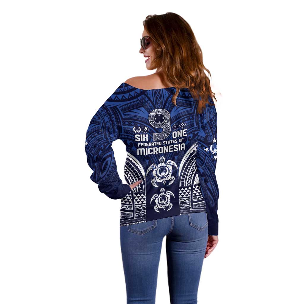 FSM Pohnpei States Off Shoulder Sweater Micronesia Six 9 One Polynesian Tribal Pattern