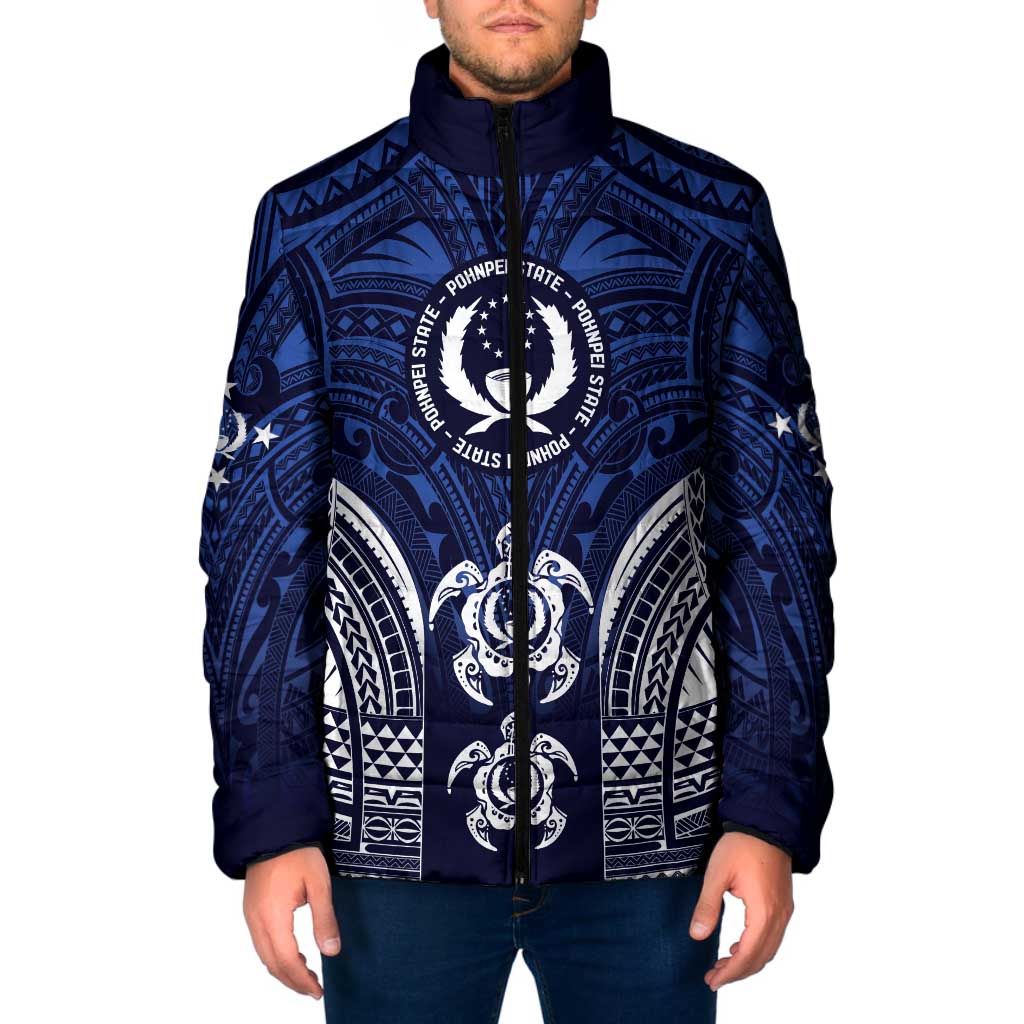 FSM Pohnpei States Padded Jacket Micronesia Six 9 One Polynesian Tribal Pattern LT9 Men Blue - Polynesian Pride