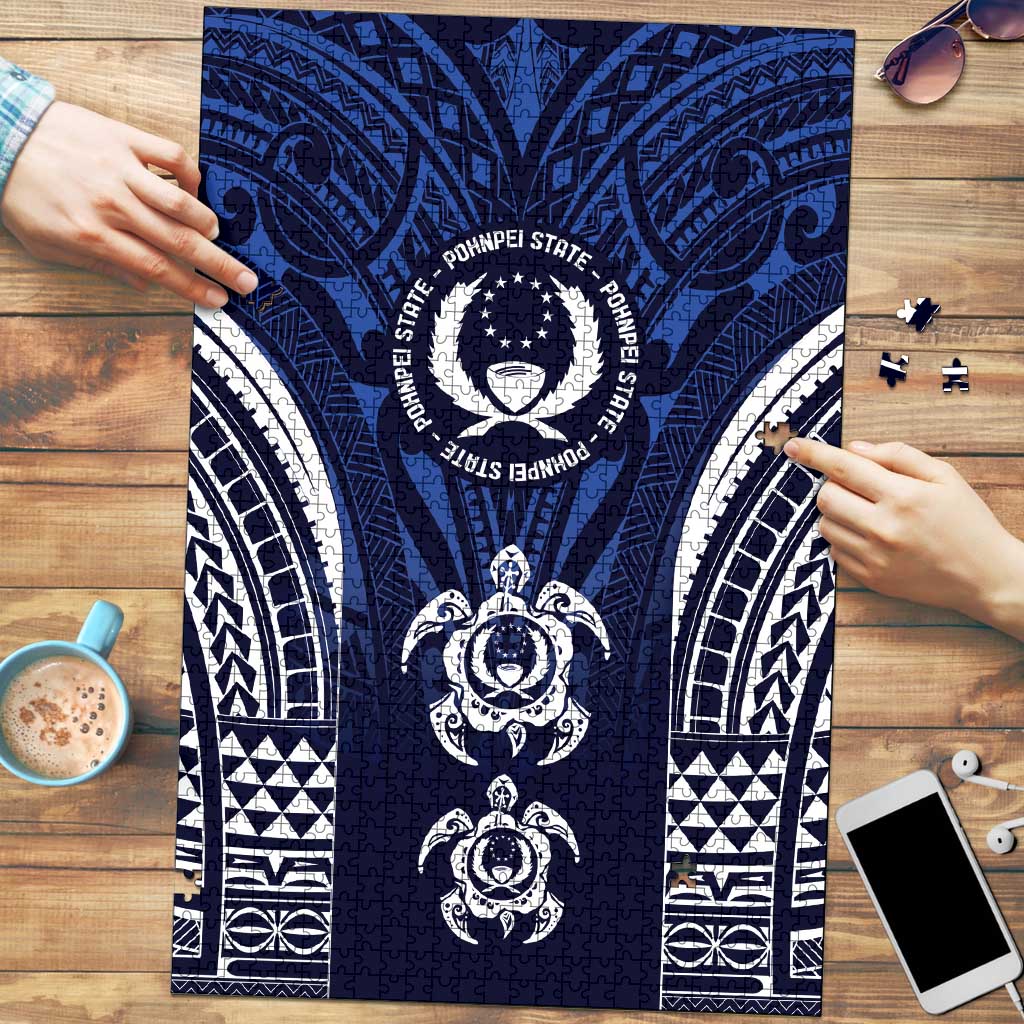 FSM Pohnpei States Puzzle Micronesia Six 9 One Polynesian Tribal Pattern LT9 Blue - Polynesian Pride