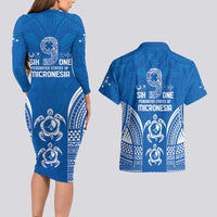 FSM Yap States Couples Matching Long Sleeve Bodycon Dress and Hawaiian Shirt Micronesia Six 9 One Polynesian Tribal Pattern