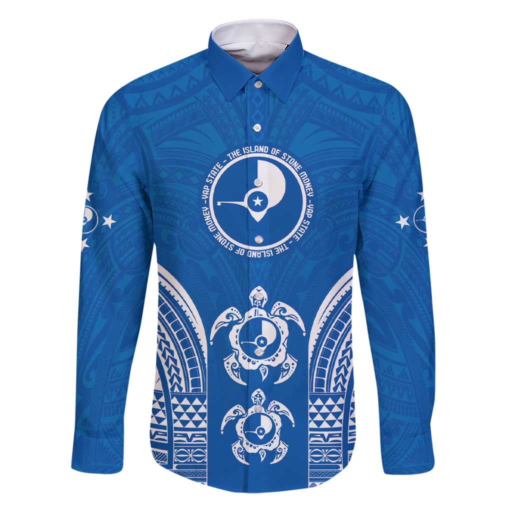 FSM Yap States Family Matching Short Sleeve Bodycon Dress and Hawaiian Shirt Micronesia Six 9 One Polynesian Tribal Pattern LT9 Dad's Shirt - Long Sleeve Blue - Polynesian Pride