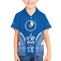 FSM Yap States Family Matching Short Sleeve Bodycon Dress and Hawaiian Shirt Micronesia Six 9 One Polynesian Tribal Pattern LT9 Son's Shirt Blue - Polynesian Pride