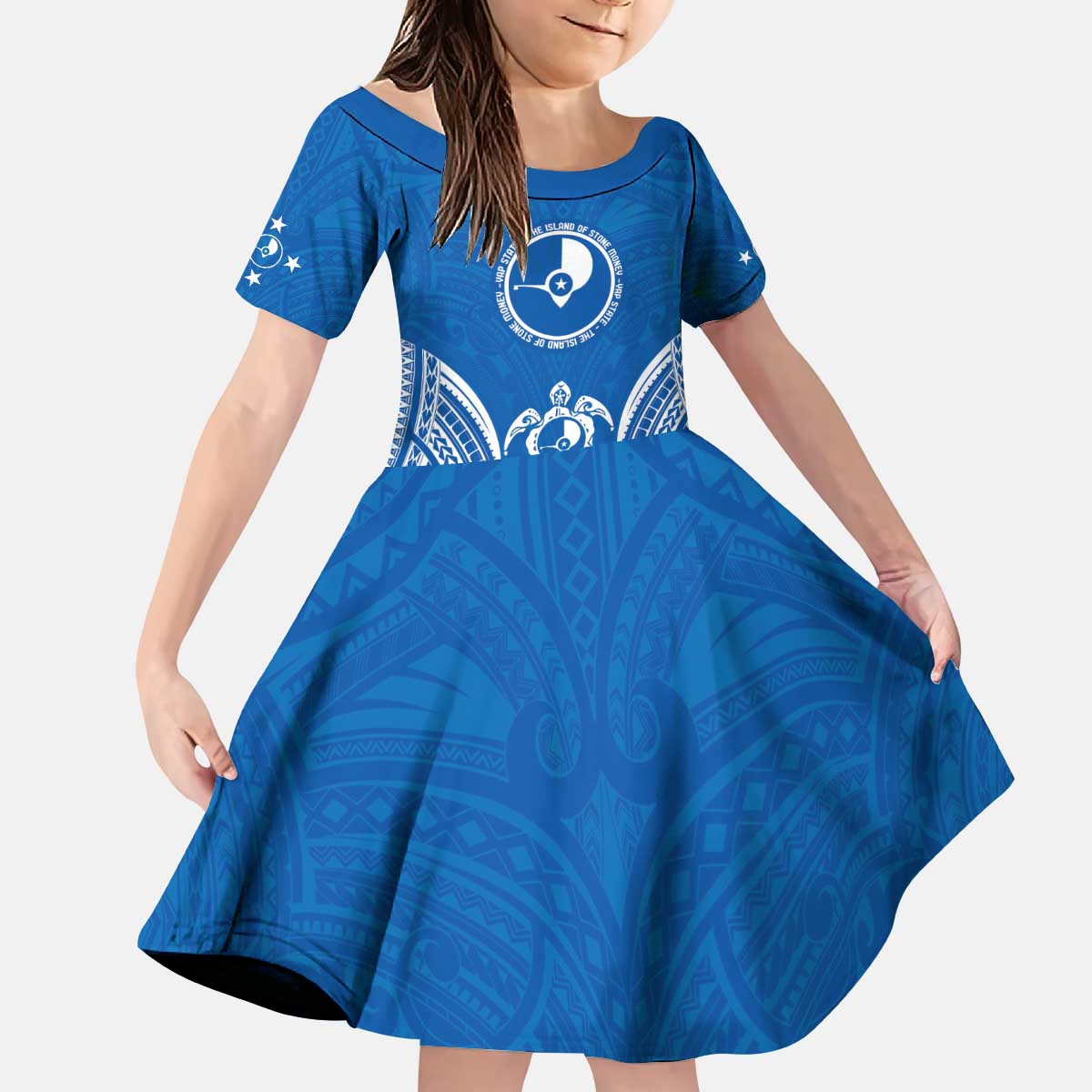 FSM Yap States Kid Short Sleeve Dress Micronesia Six 9 One Polynesian Tribal Pattern