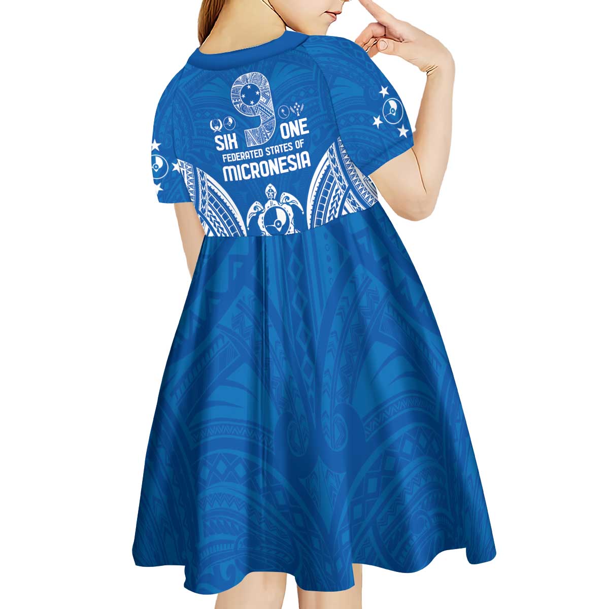 FSM Yap States Kid Short Sleeve Dress Micronesia Six 9 One Polynesian Tribal Pattern