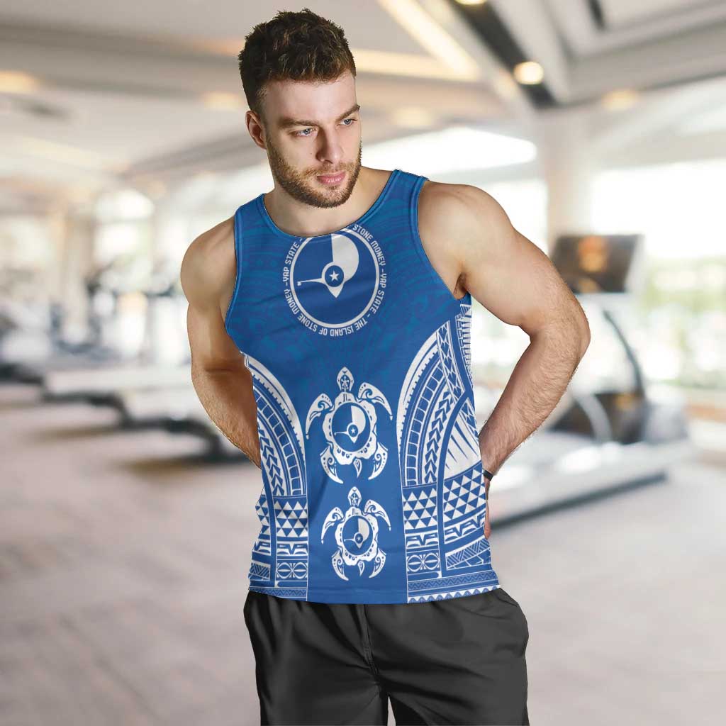 FSM Yap States Men Tank Top Micronesia Six 9 One Polynesian Tribal Pattern LT9 Blue - Polynesian Pride