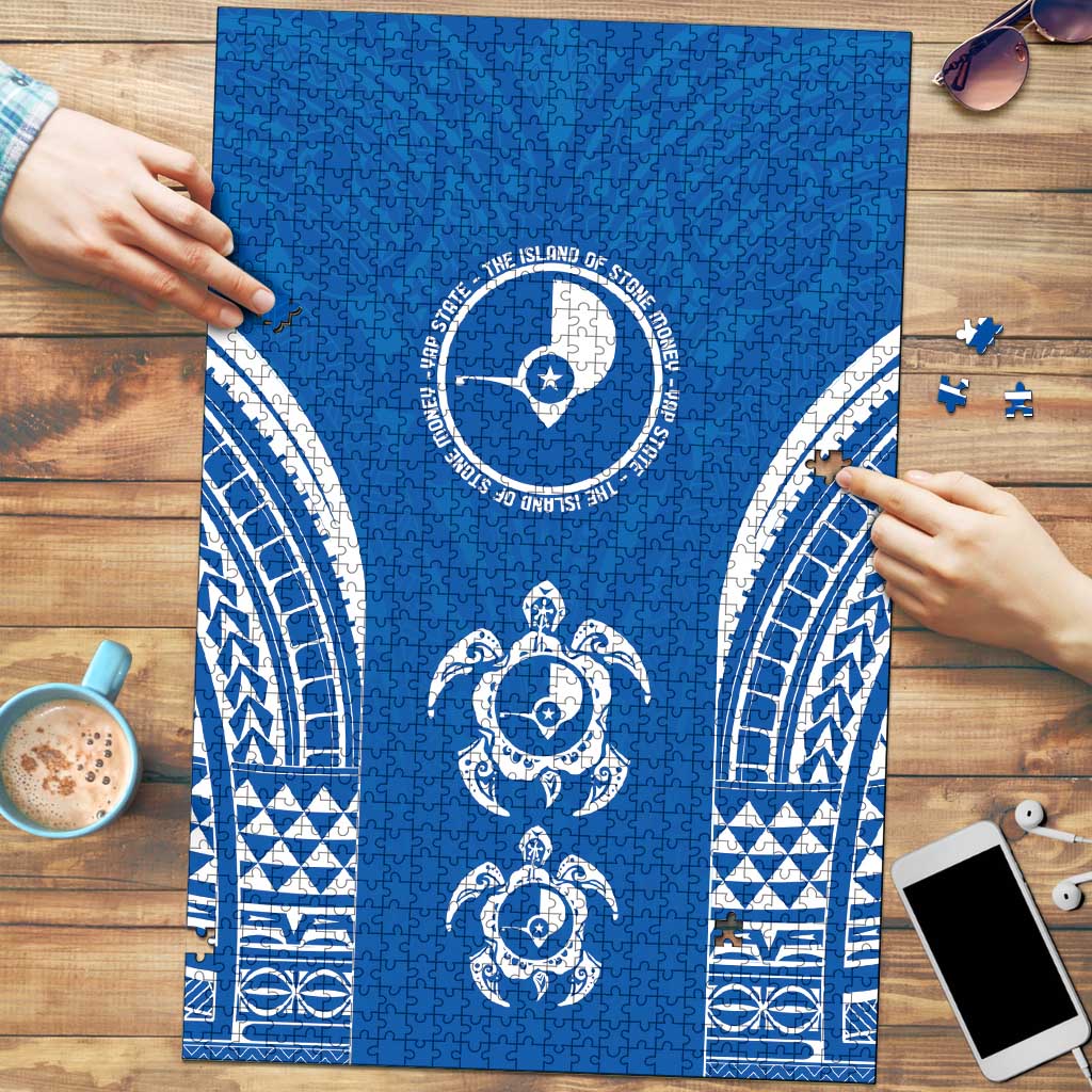 FSM Yap States Puzzle Micronesia Six 9 One Polynesian Tribal Pattern LT9 Blue - Polynesian Pride