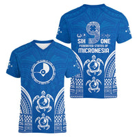 FSM Yap States Women V-Neck T-Shirt Micronesia Six 9 One Polynesian Tribal Pattern