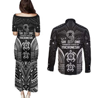 FSM Micronesia Six 9 One Couples Matching Puletasi and Long Sleeve Button Shirt Polynesian Tribal Pattern