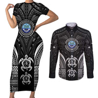 FSM Micronesia Six 9 One Couples Matching Short Sleeve Bodycon Dress and Long Sleeve Button Shirt Polynesian Tribal Pattern LT9 Black - Polynesian Pride