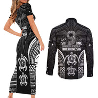 FSM Micronesia Six 9 One Couples Matching Short Sleeve Bodycon Dress and Long Sleeve Button Shirt Polynesian Tribal Pattern LT9 - Polynesian Pride