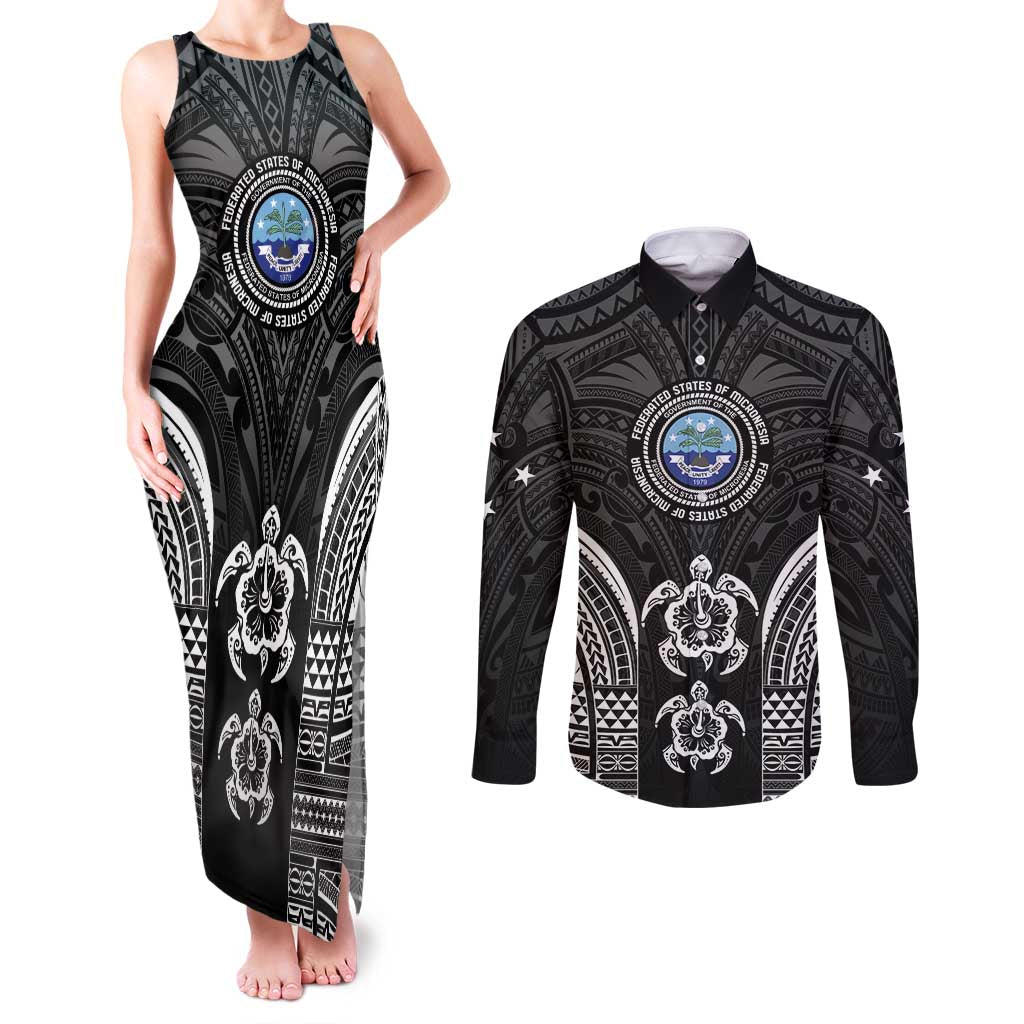 FSM Micronesia Six 9 One Couples Matching Tank Maxi Dress and Long Sleeve Button Shirt Polynesian Tribal Pattern