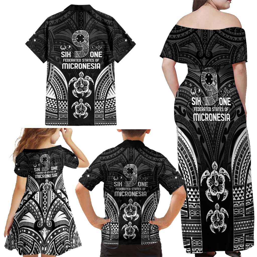 FSM Micronesia Six 9 One Family Matching Off Shoulder Maxi Dress and Hawaiian Shirt Polynesian Tribal Pattern
