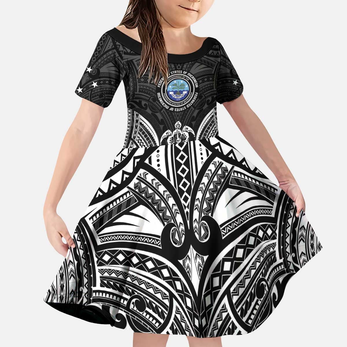 FSM Micronesia Six 9 One Kid Short Sleeve Dress Polynesian Tribal Pattern