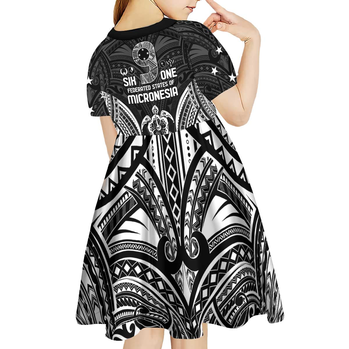 FSM Micronesia Six 9 One Kid Short Sleeve Dress Polynesian Tribal Pattern